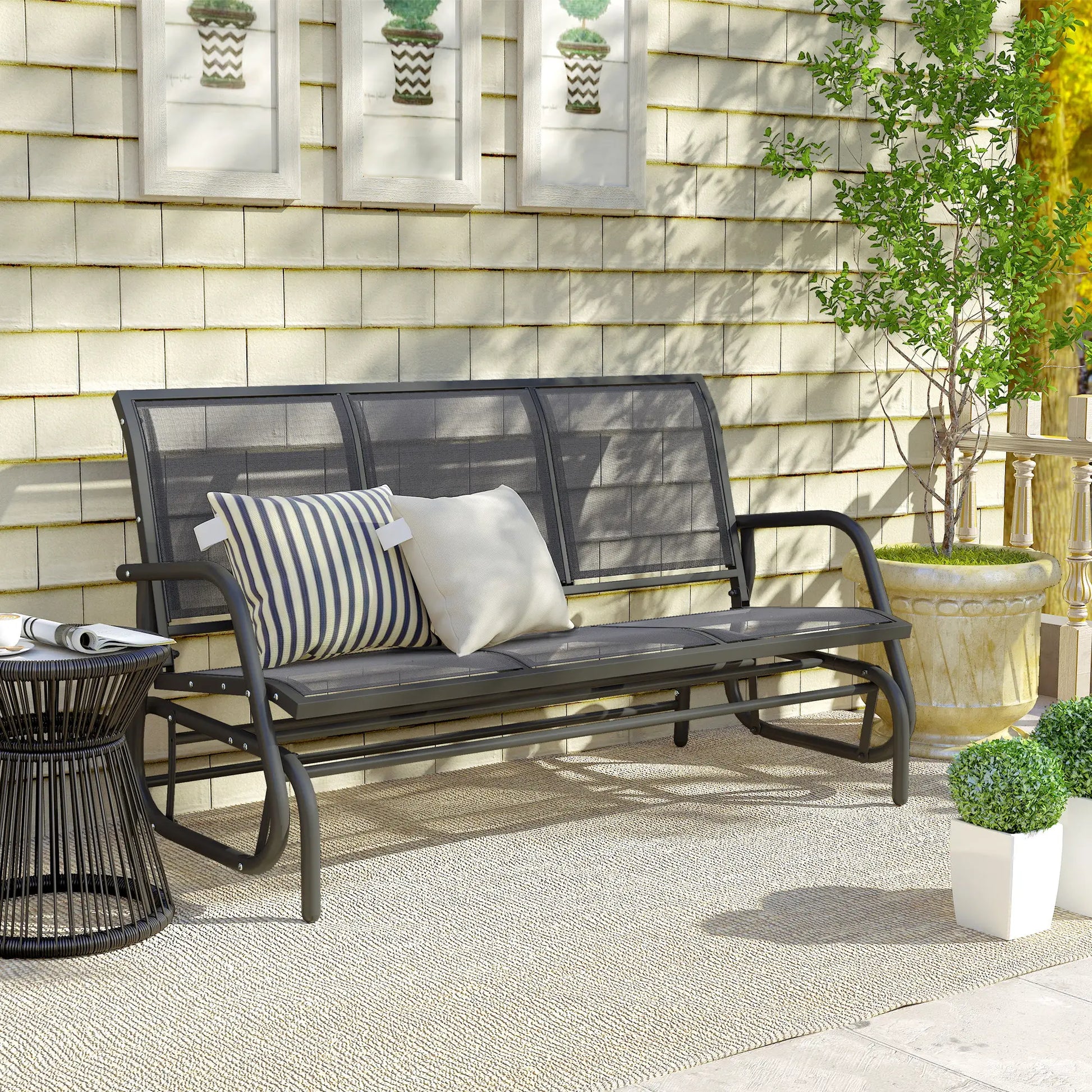 3-Seat Outdoor Glider Chair, Steel Frame, Sling Fabric Seat, Grey Outdoor Gliders at Gallery Canada