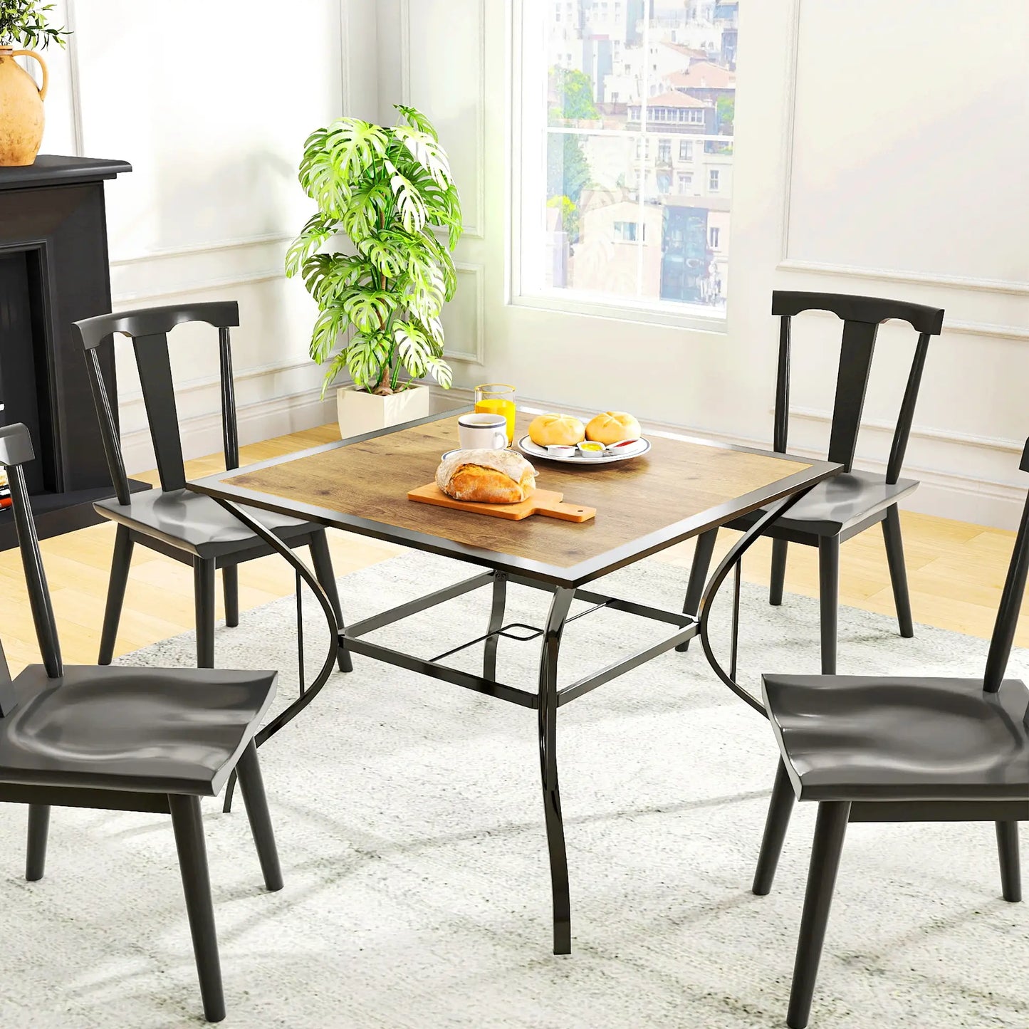 37" Square Outdoor Dining Table for 4, Plastic Board Tabletop, Mixed Brown, Brown Patio Side Tables at Gallery Canada