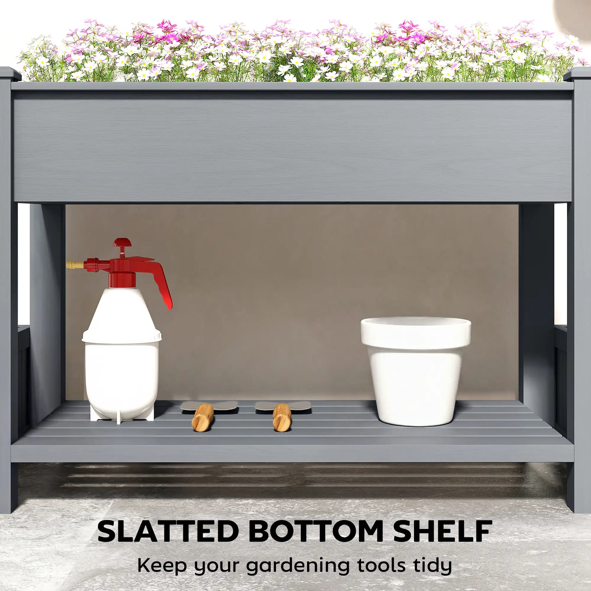 Wooden Raised Garden Bed, 2 Foldable Side Pots, Storage Shelf, Drainage Holes Elevated Garden Beds at Gallery Canada