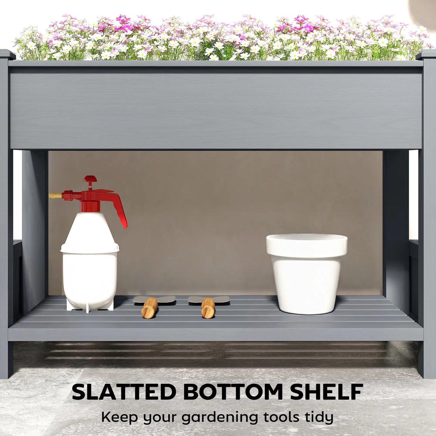 Wooden Raised Garden Bed, 2 Foldable Side Pots, Storage Shelf, Drainage Holes Elevated Garden Beds at Gallery Canada