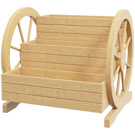 Wooden Wagon Planter Box, 3-Tier Raised Garden Bed, 24" x 24" x 22", Natural Wooden Planter Boxes Natural at Gallery Canada