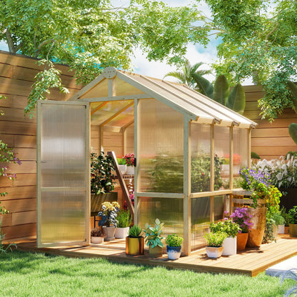 6.6 x 6ft Polycarbonate Greenhouse, Wooden, Lockable Door, Brown Walk In Greenhouses at Gallery Canada