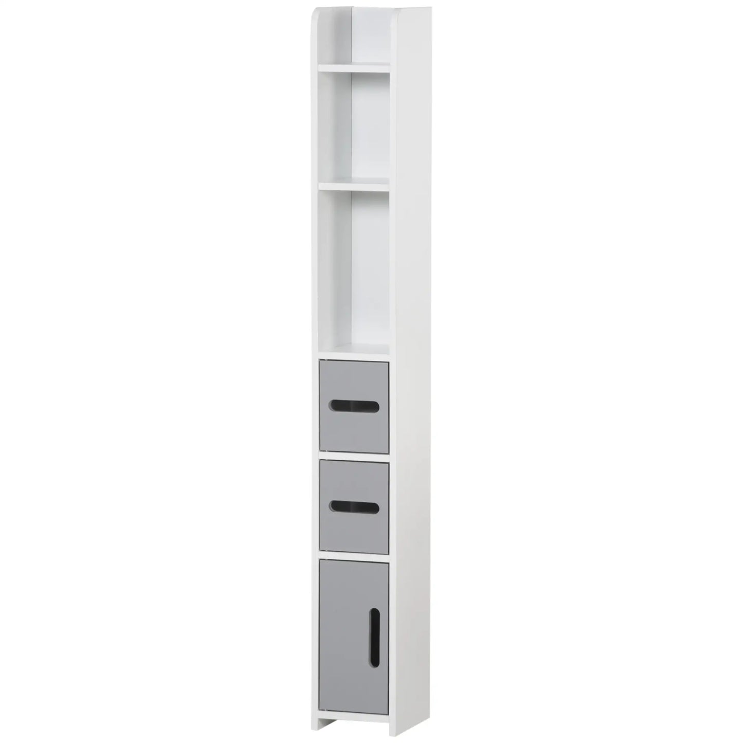 Freestanding Tall Bathroom Cabinet, Narrow Bathroom Storage Cabinet with Shelves and Cupboards, Grey and White