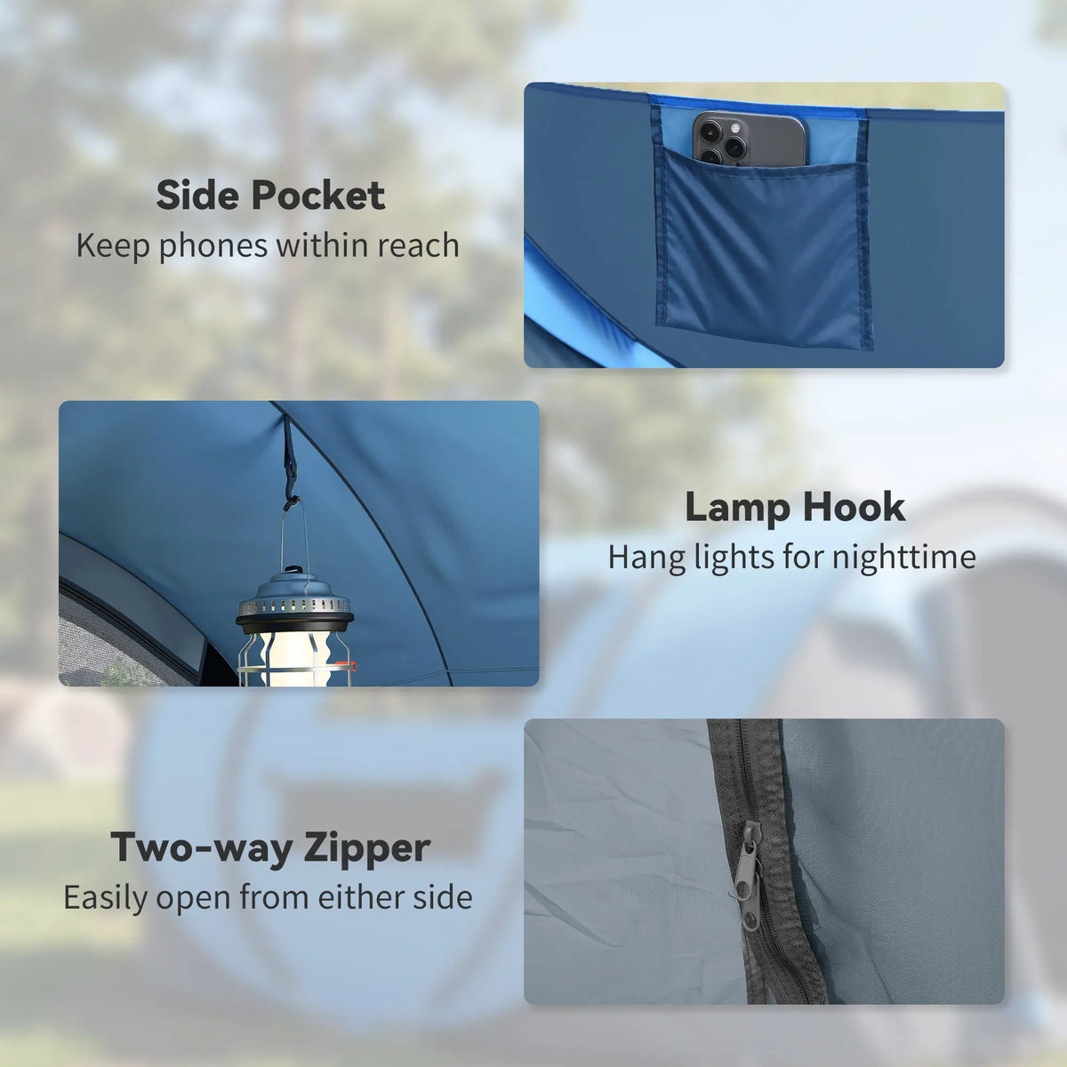 4 Person Pop Up Tent, Automatic Setup, With Doors, Windows, Carry Bag, Blue Camping Tents at Gallery Canada