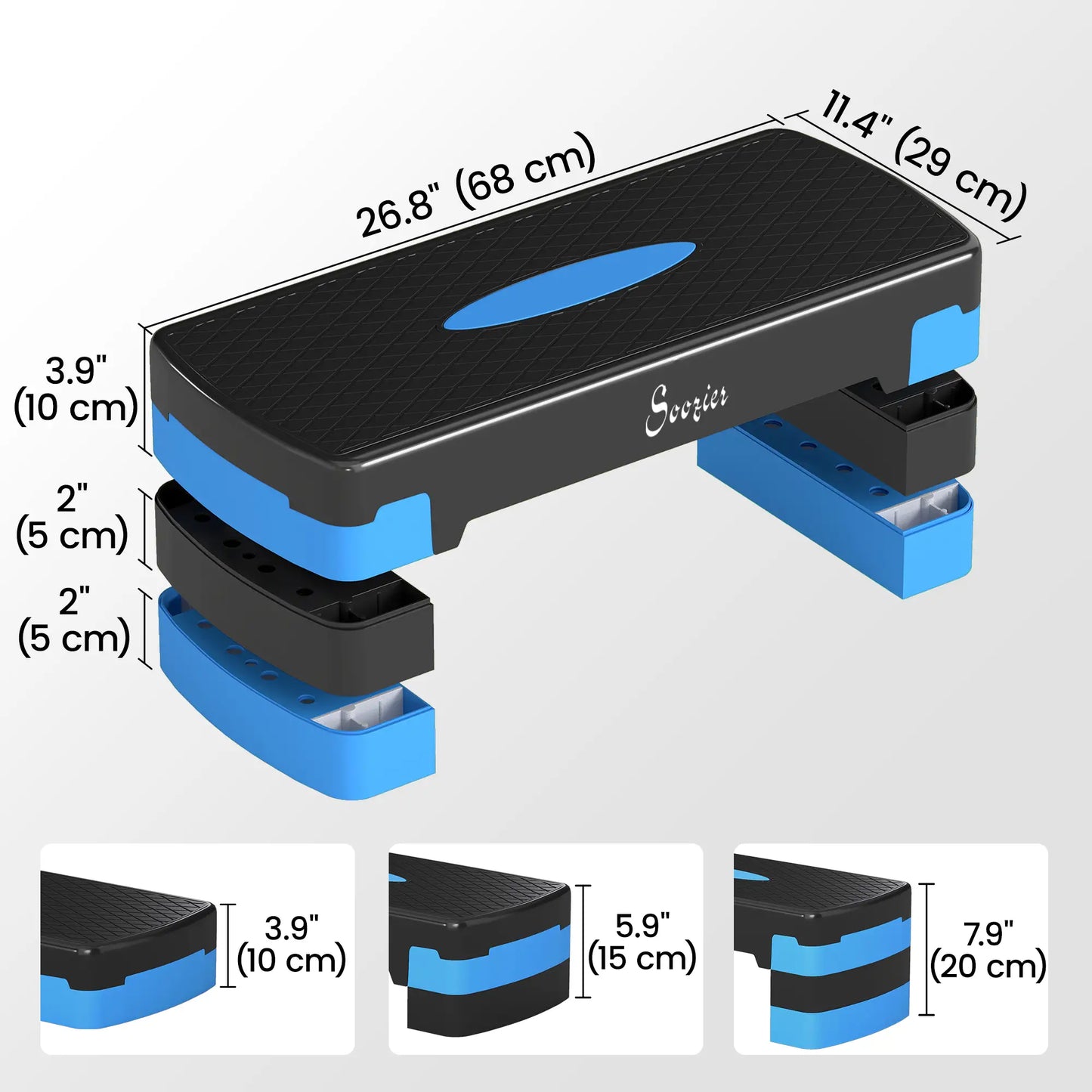 Aerobic Exercise Step Platform, 4"/6"/8" Adjustable Aerobic Stepper with Risers, Workout Stepper for Home Gym, Blue Aerobic Equipment at Gallery Canada