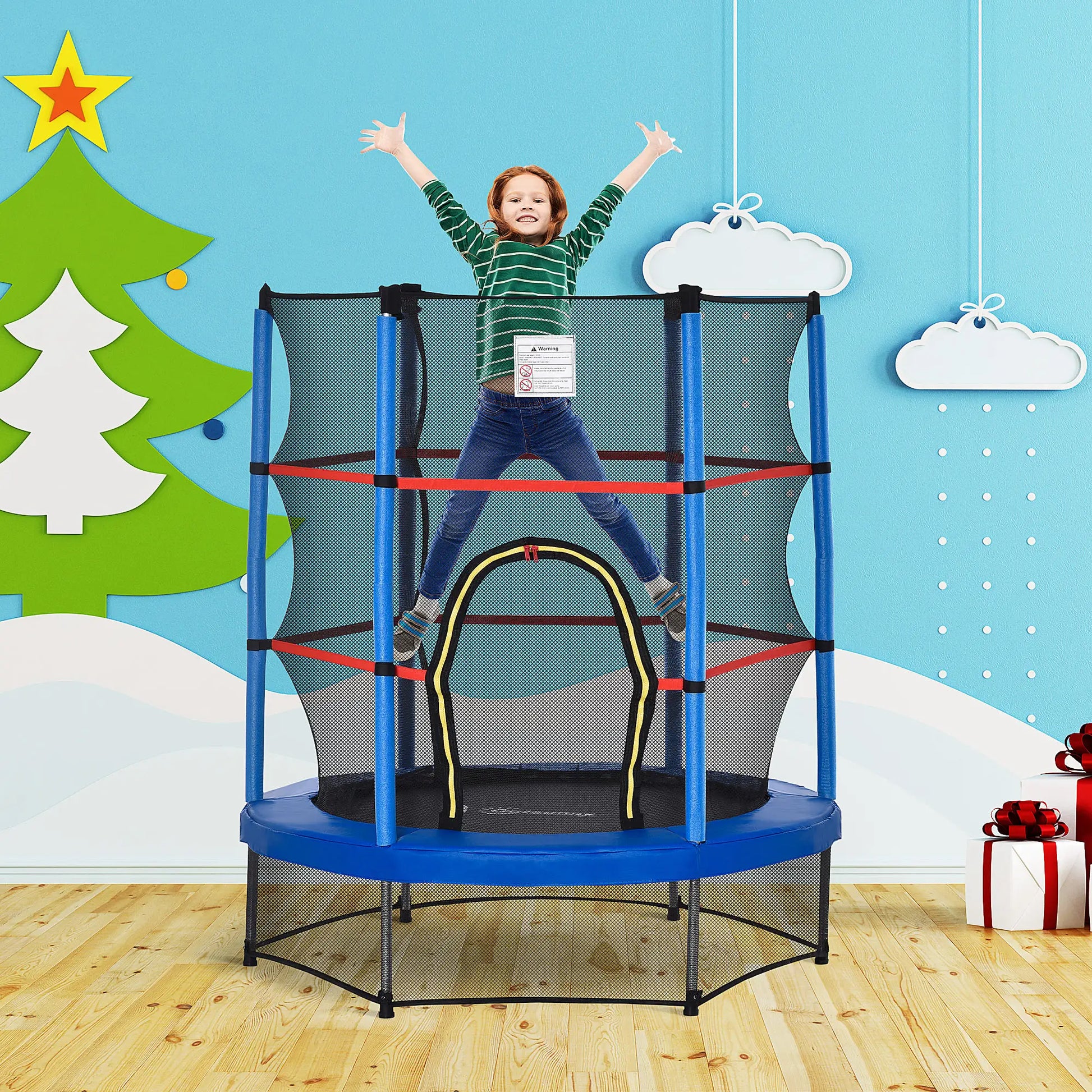 55" Kids Trampoline with Enclosure Net, Indoor/Outdoor, Age 3-6, Blue Trampolines at Gallery Canada