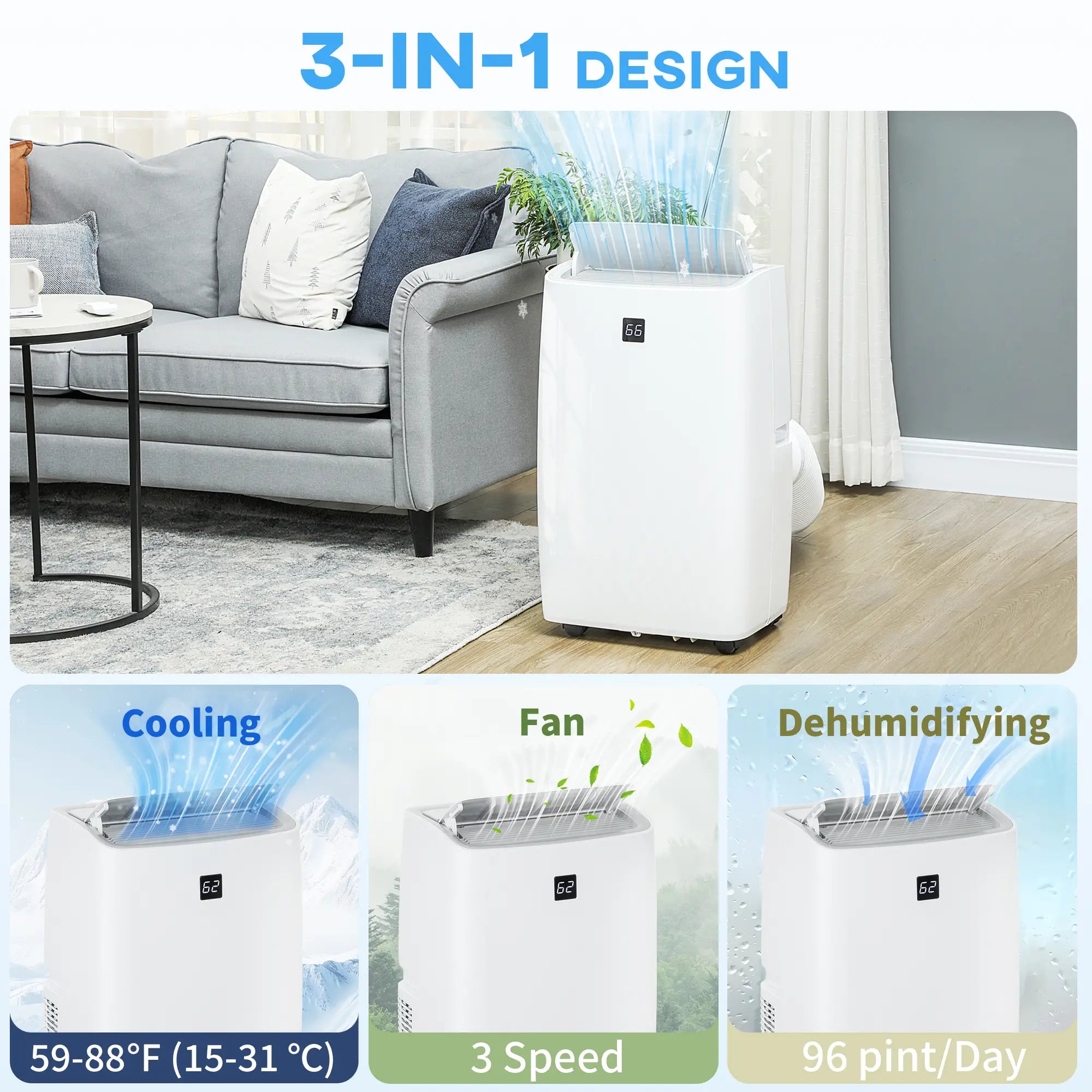 12000 BTU Portable AC, Dehumidifier, Fan, 550 Sq. Ft, 24H Timer, Cool Air Conditioner at Gallery Canada