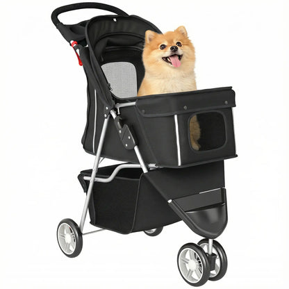 3 Wheel Foldable Dog Stroller, Storage Basket, Adjustable Canopy, Black Dog Bike Trailers & Strollers at Gallery Canada