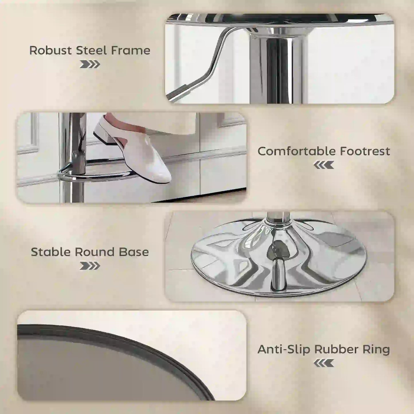 Steel Bar Stools Set of 2, Adjustable Counter Height, Silver Bar Stools at Gallery Canada