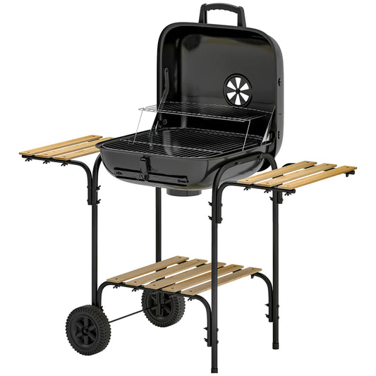 Charcoal BBQ Grill, 1840 cm² Cooking Area, 3 Shelves, Adjustable Vent, Black Charcoal BBQ Grils Black at Gallery Canada