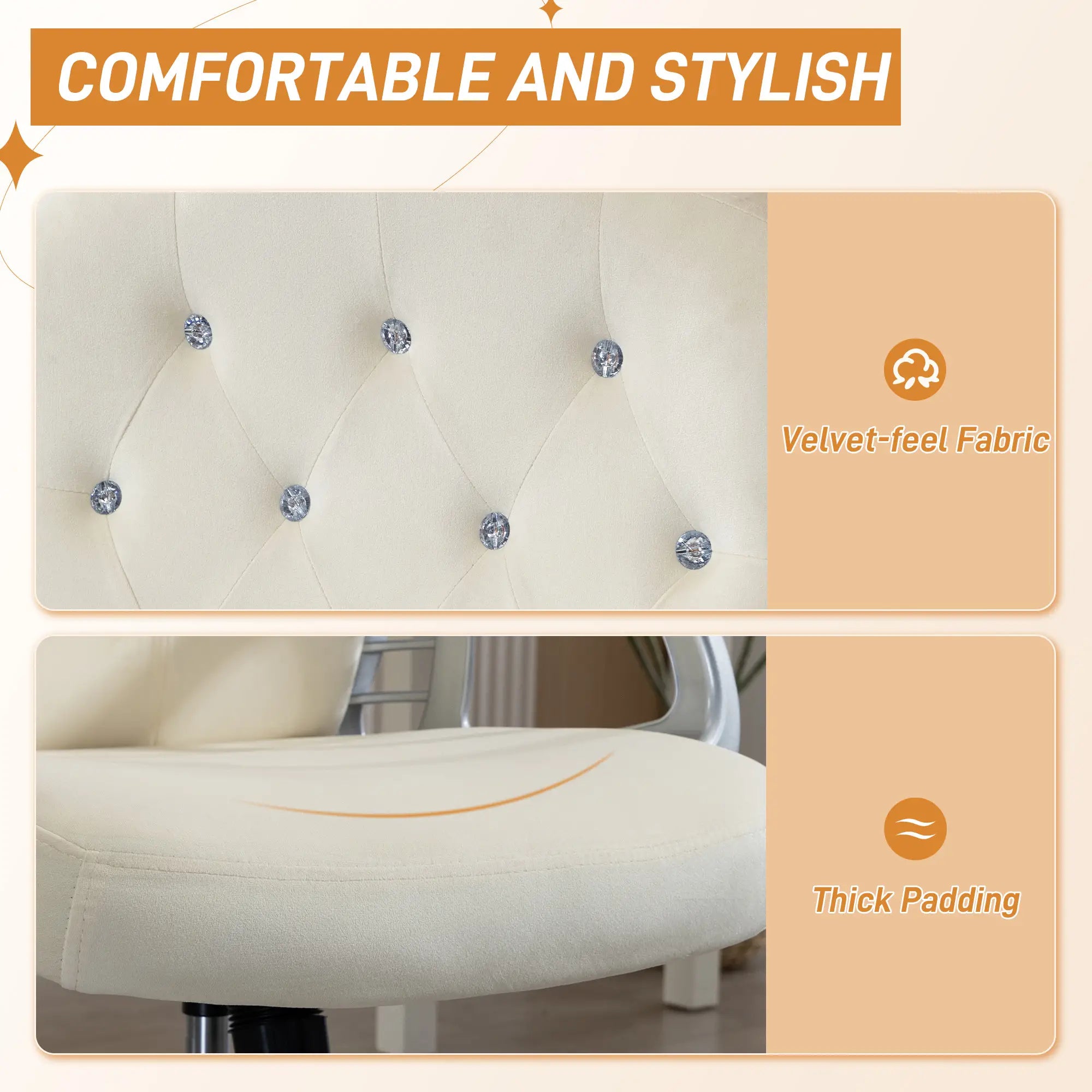 Velvet Office Chair, Swivel Wheels, Adjustable Height, Tilt Function, Beige Task Chairs at Gallery Canada