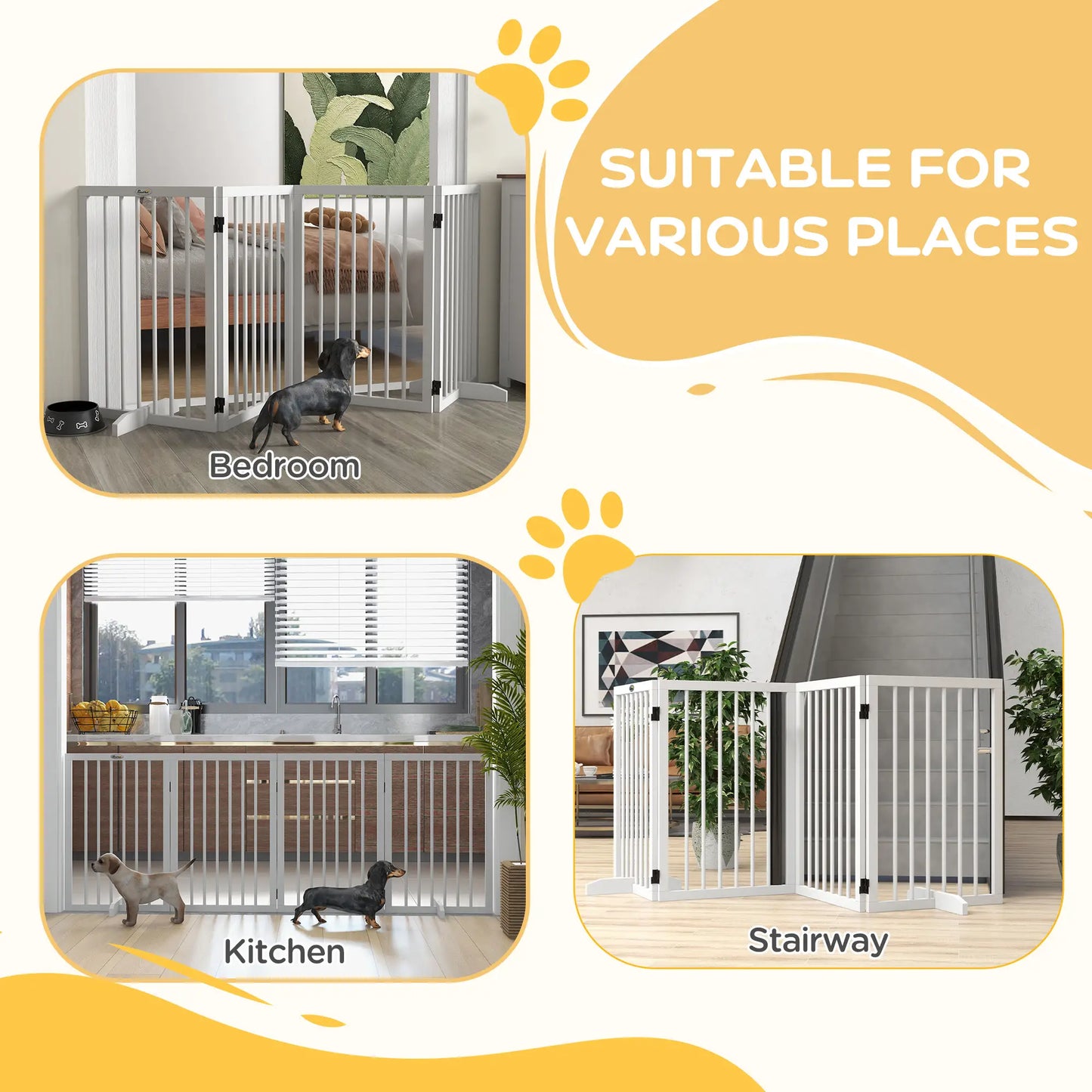Free Standing Pet Gate, Foldable, 4 Panels, White