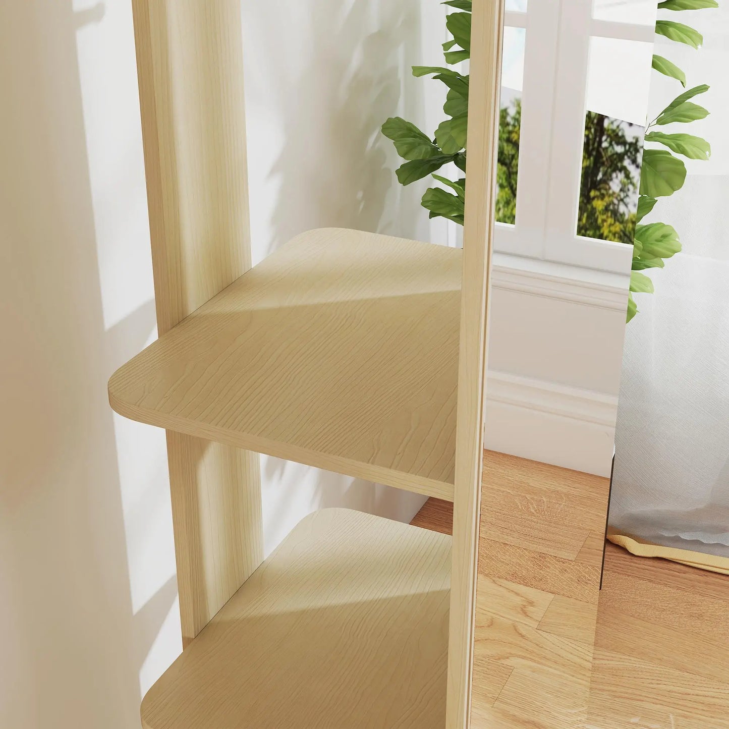15" X 62" Full Length Mirror With Storage Shelves, Natural Wood Full Length Mirrors at Gallery Canada