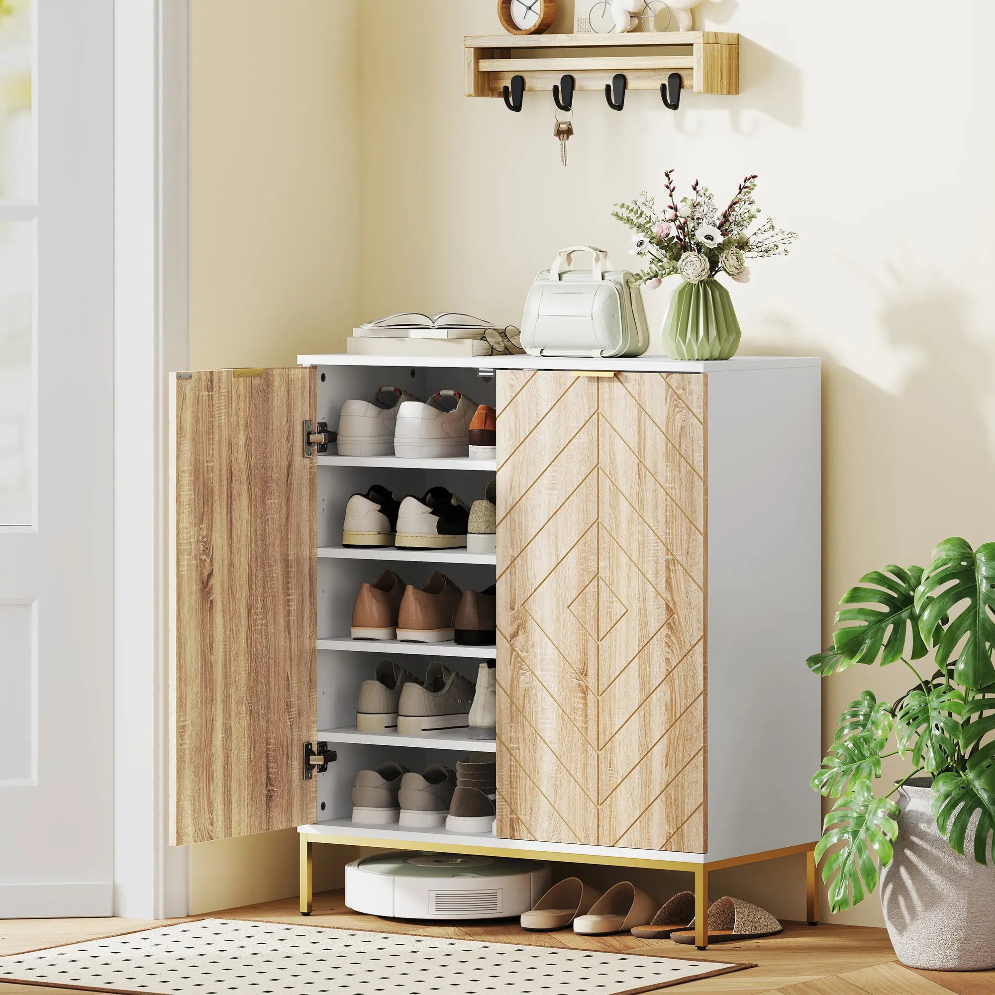 Shoe Storage Cabinet for 15 Pairs, Adjustable Shelves, White Shoe Storage Cabinets & Racks at Gallery Canada