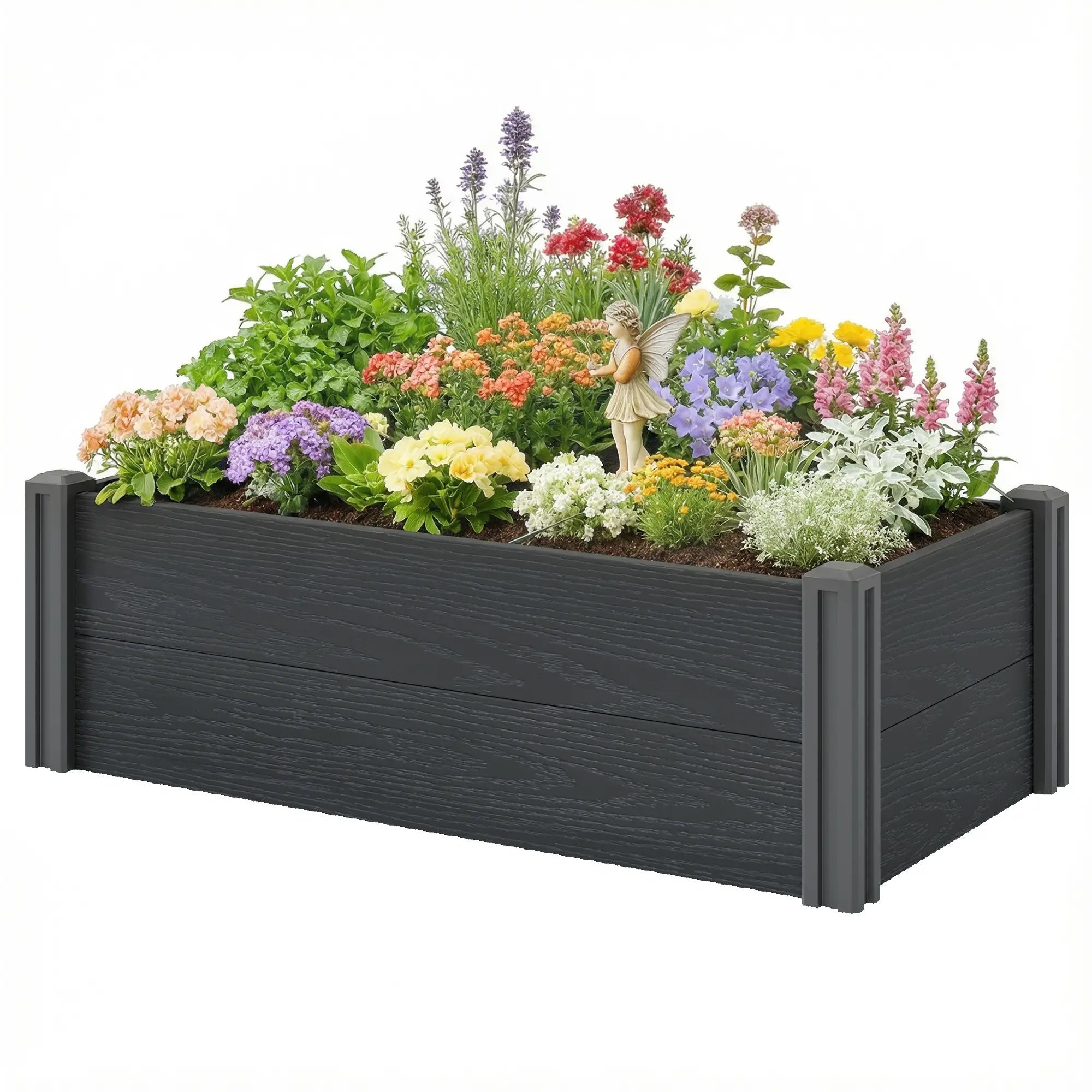 Vinyl Raised Garden Bed Kit, 3 x 3 x 1ft, Elevated Planter Box Wooden Planter Boxes Grey Wood Effect at Gallery Canada