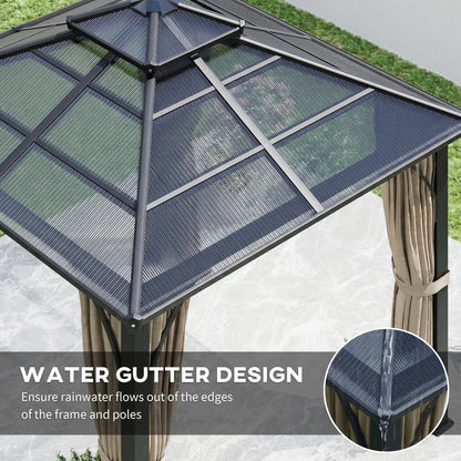10' x 10' Hardtop Gazebo, 7mm Double Polycarbonate Roof, Netting And Curtains, Khaki Gazebos at Gallery Canada
