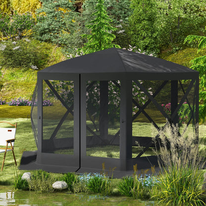 12' x 12' Hexagon Pop Up Screen Tent, Camping Shelter w/ Mesh, Carry Bag, Black Pop Up Canopies at Gallery Canada