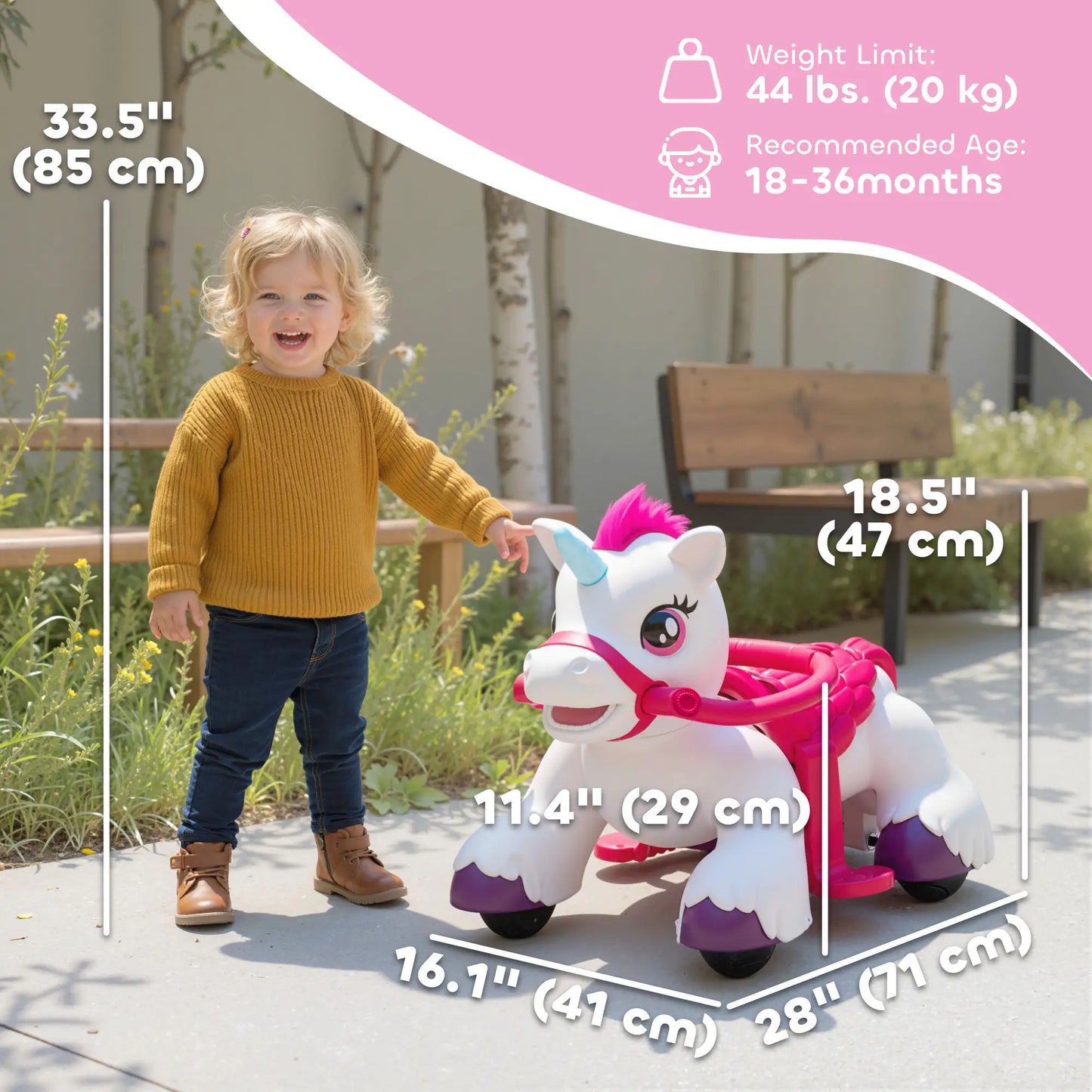 12V Unicorn Ride on Toy, Battery Powered, Carrot Toy, Comb, Animal Sounds Rocking Horses at Gallery Canada