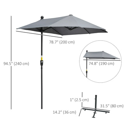 6.6 x 6ft Half Patio Umbrella, Double-Sided Canopy, Crank Handle, Grey Sun Umbrellas at Gallery Canada