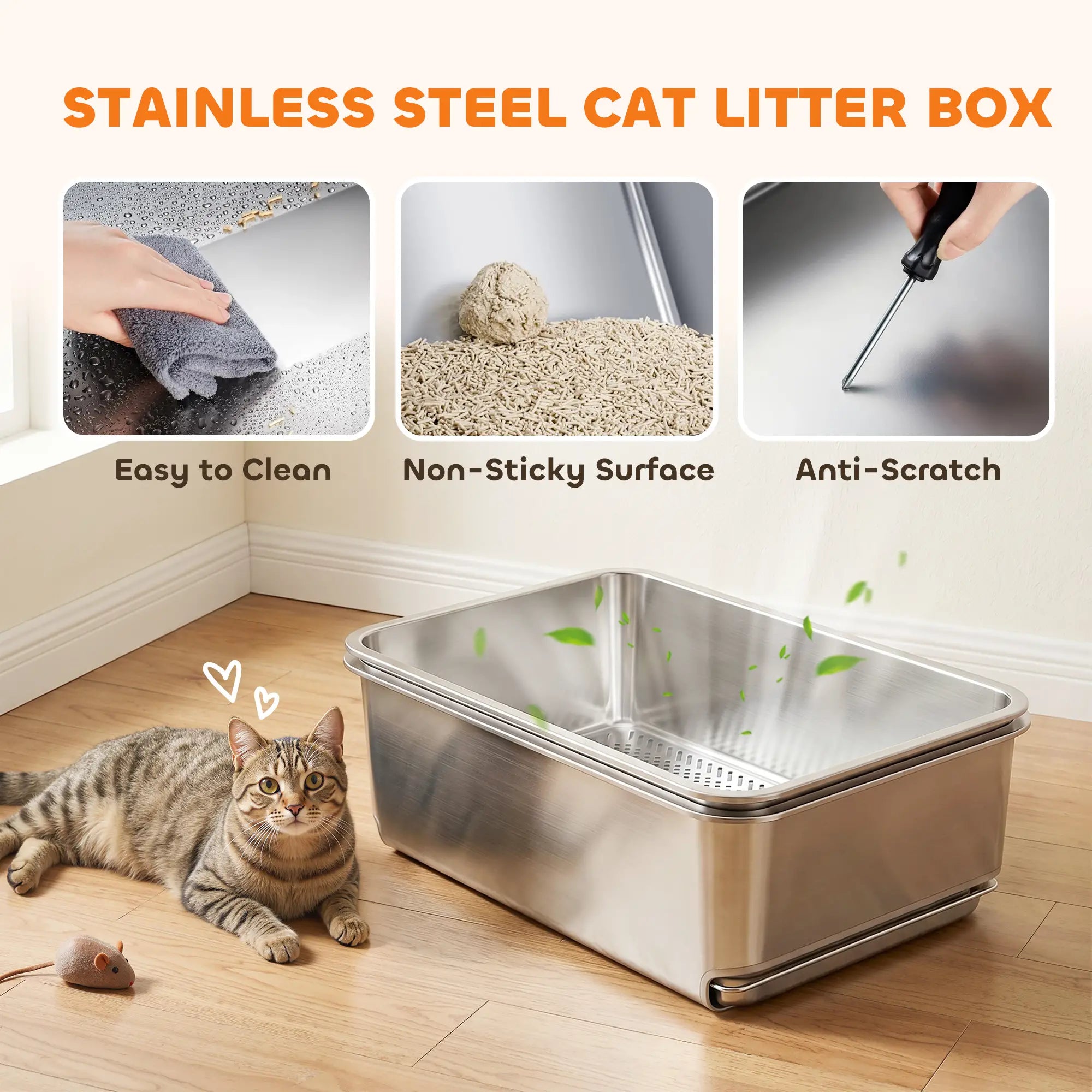 Stainless Steel Litter Box, XL Sifting Cat Litter Box for Medium and Large Cat, Non-Sticky, Odour Free, Easy Clean Cat Litter Box Enclosures at Gallery Canada