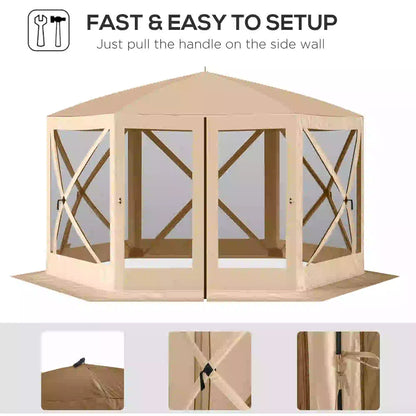 12' x 12' Hexagon Pop Up Screen Tent, Camping Shelter, Beige Pop Up Canopies at Gallery Canada