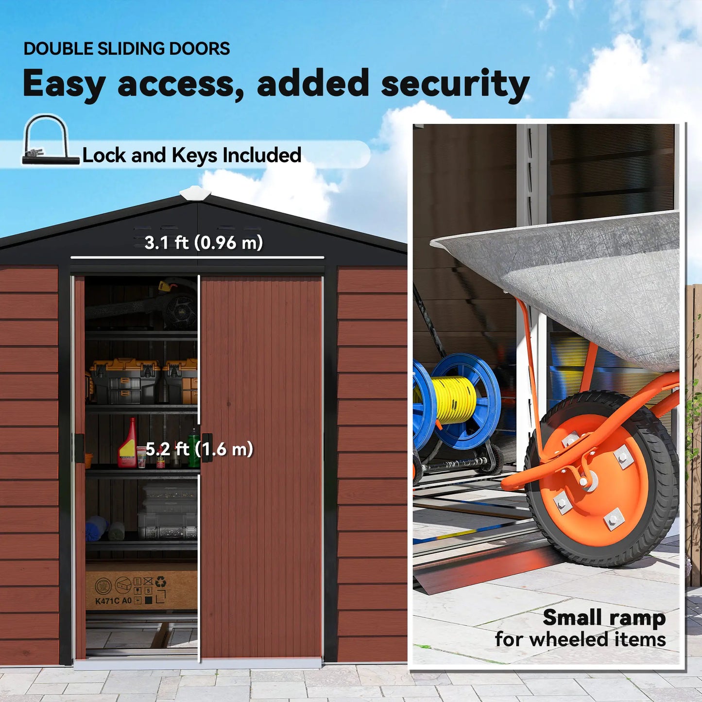 8' x 7' Outdoor Storage Shed, Galvanized Steel, Lockable Doors, Floor Frame Sheds at Gallery Canada