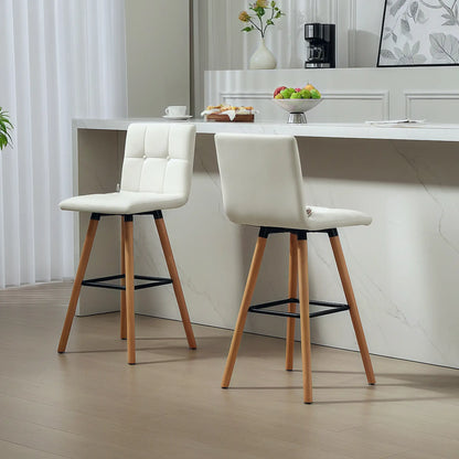 Modern Bar Stools Set of 2, 38" Upholstered, Solid Wood Legs, White Bar Stools at Gallery Canada