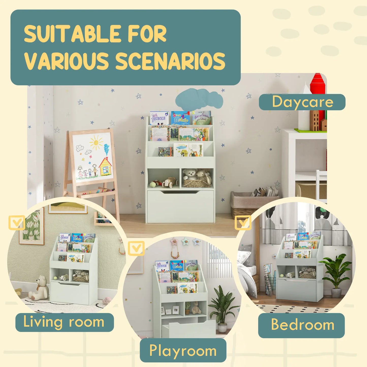 Kids Bookcase with Storage Drawer, for Classroom, Bedroom, Green Baby & Kids Storage at Gallery Canada