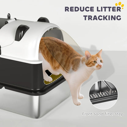 XL Stainless Steel Cat Litter Box with Lid, Scoop, 23.7" x 15.9" x 17.6" Cat Litter Box Enclosures at Gallery Canada