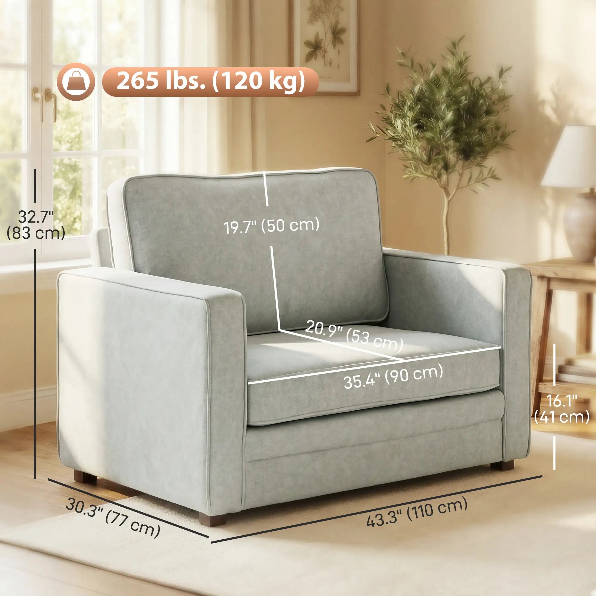 Grey Velvet Fabric Armchair, Wide Seat Spring Cushion, Solid Wood Legs, Grey Single Sofas at Gallery Canada