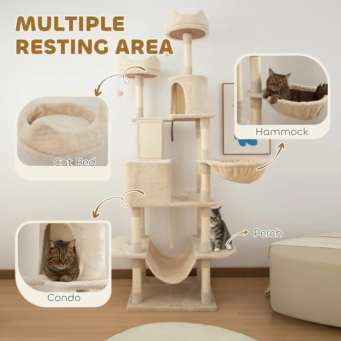 81" Large Cat Tree, Scratching Posts, Condos, Beds, Hammocks, Beige Cat Trees at Gallery Canada