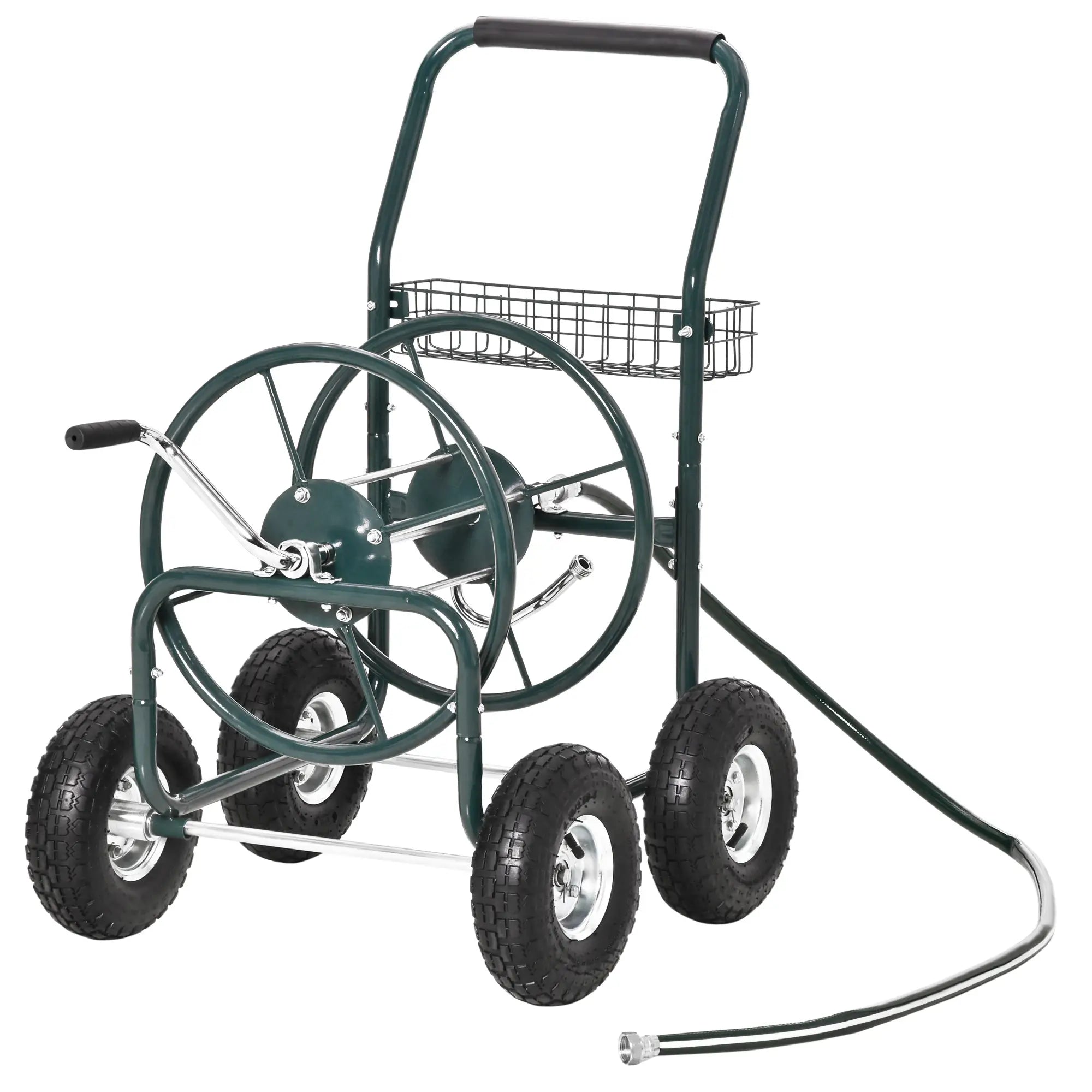 Portable Garden Hose Reel Cart, 4 Wheels, Storage Basket Folding Garden Carts Green at Gallery Canada
