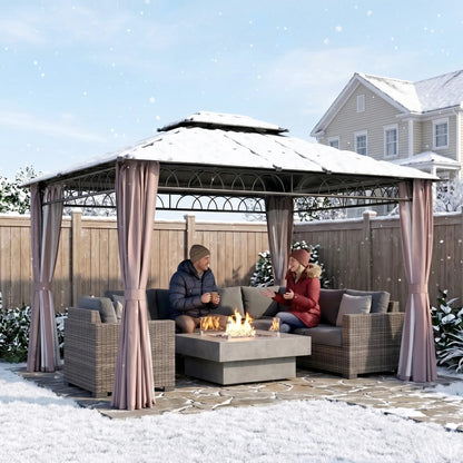 10' x 12' Hardtop Gazebo, Polycarbonate Roof with Netting & Curtains, Khaki Gazebos at Gallery Canada