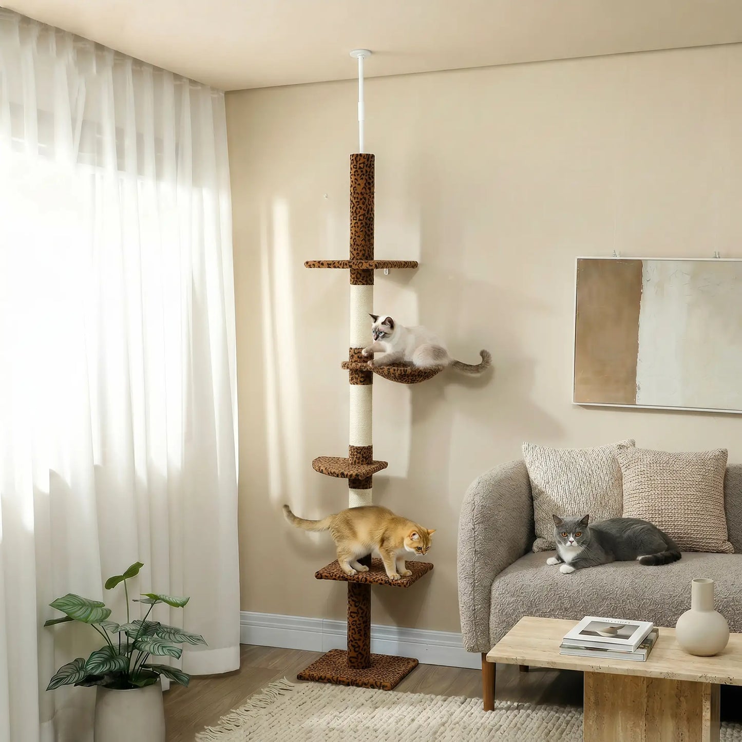 8.5ft Cat Tree 5-Tier Kitty Activity Center With Scratching Post, Leopard Print
