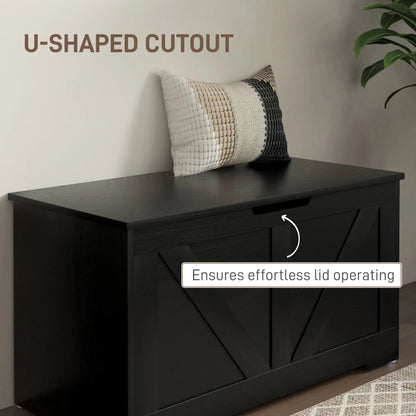 31.5 Inches Storage Chest, Wooden Box with Safety Hinges, Wood Grain, Black Storage Cabinets at Gallery Canada