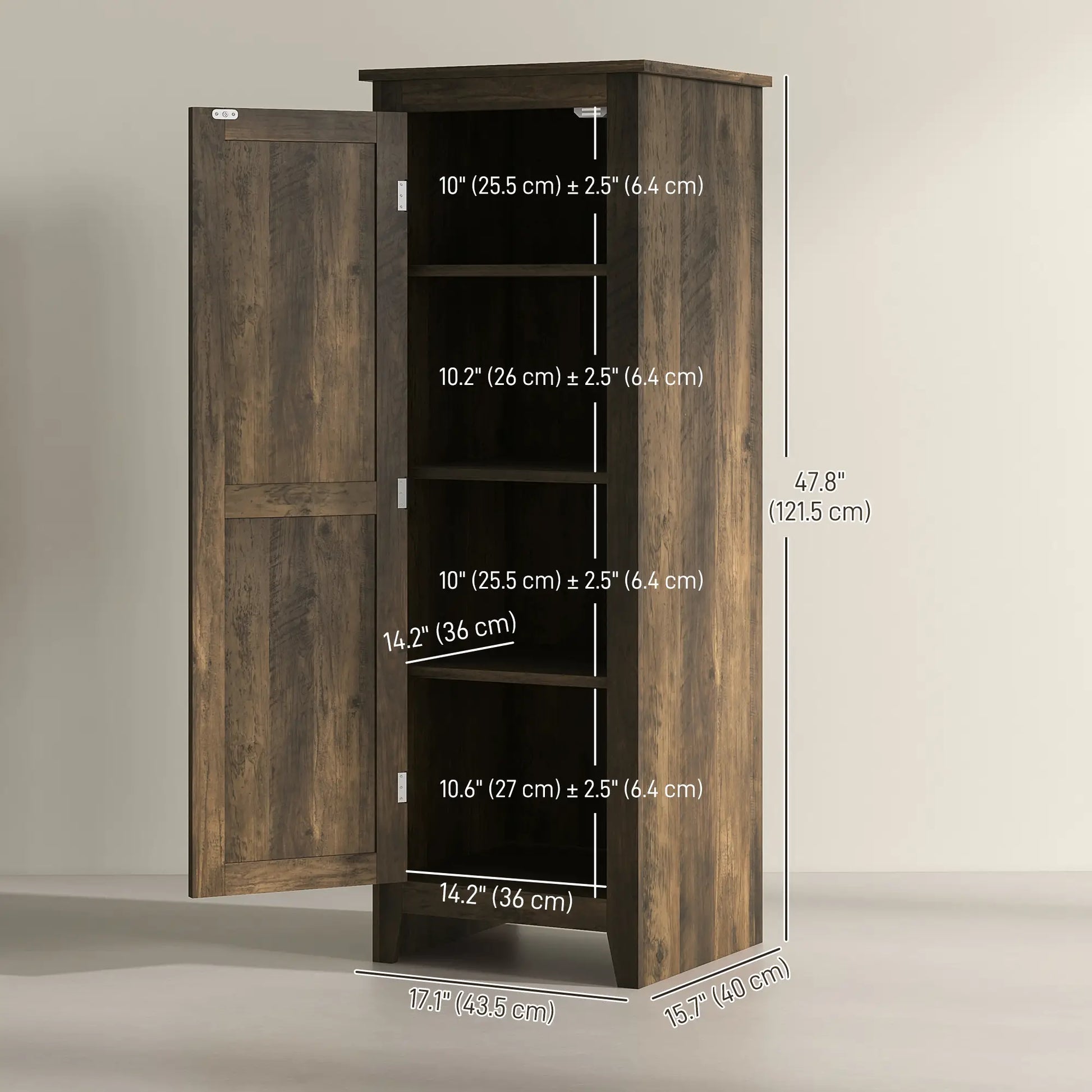 48" Farmhouse Kitchen Pantry Cabinet, Adjustable Shelves, Brown Kitchen Pantry Cabinets at Gallery Canada