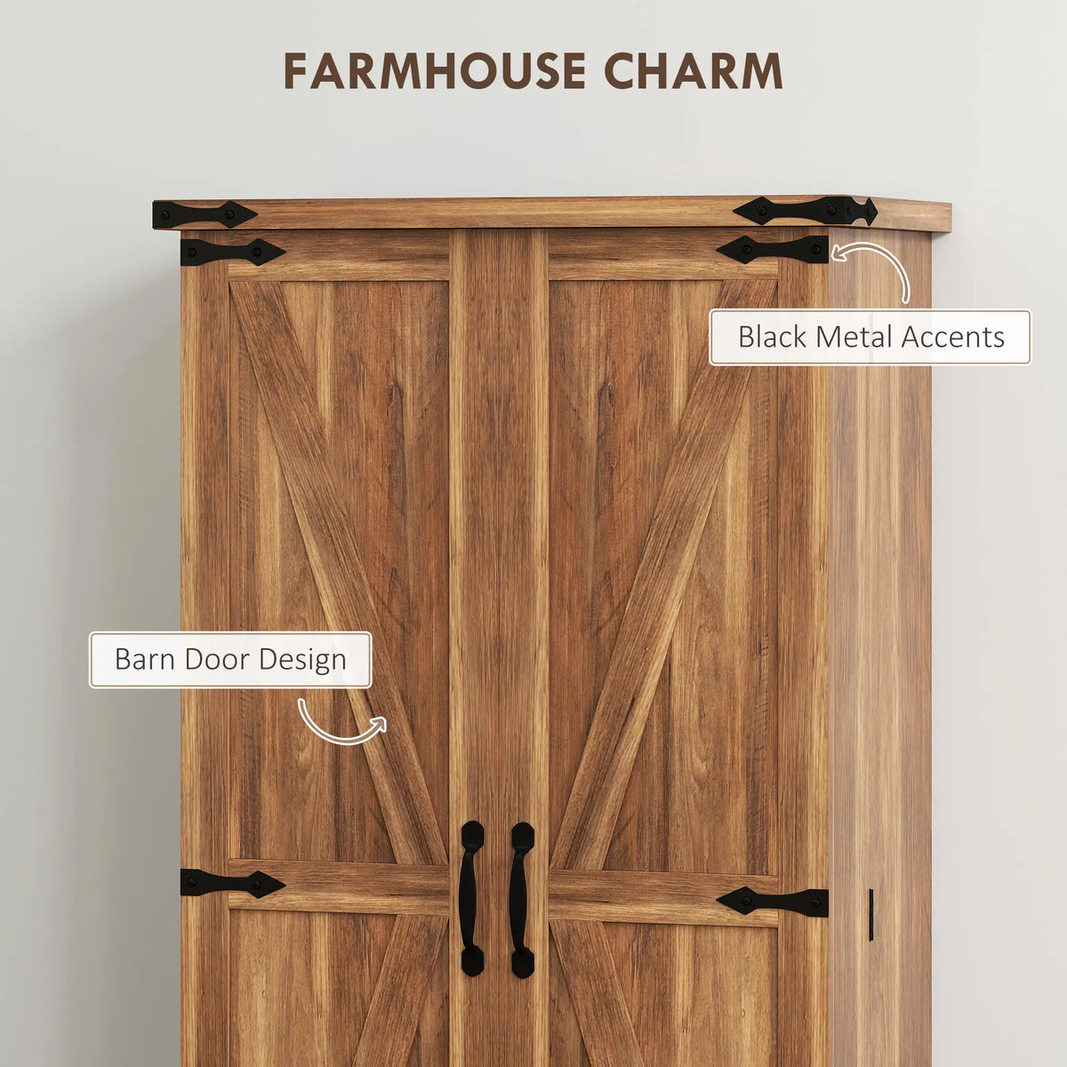 Armoire de cuisine de 47 pouces, étagères ajustables, marron