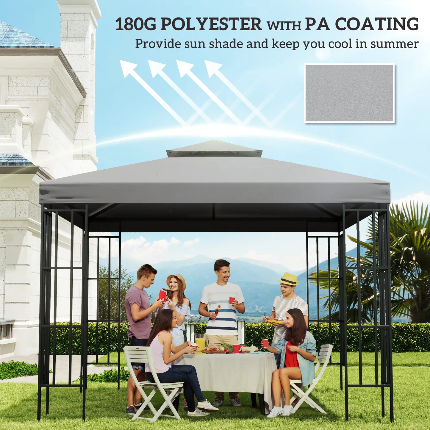 9.8' x 9.8' Square 2-Tier Gazebo Canopy Cover, Light Grey Gazebo Canopy Replacement at Gallery Canada