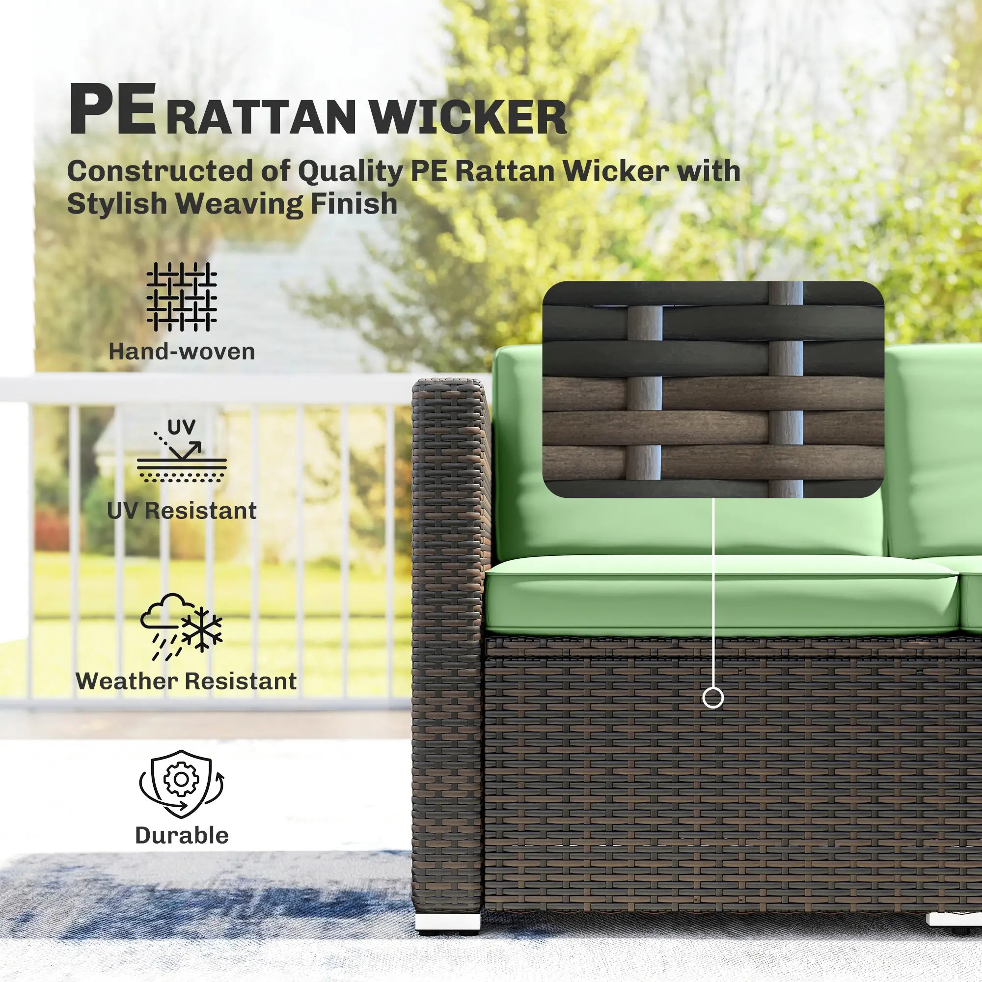 3 Piece Patio Furniture Set, PE Rattan Wicker Corner Sofa, Light Green Patio Furniture Sets at Gallery Canada
