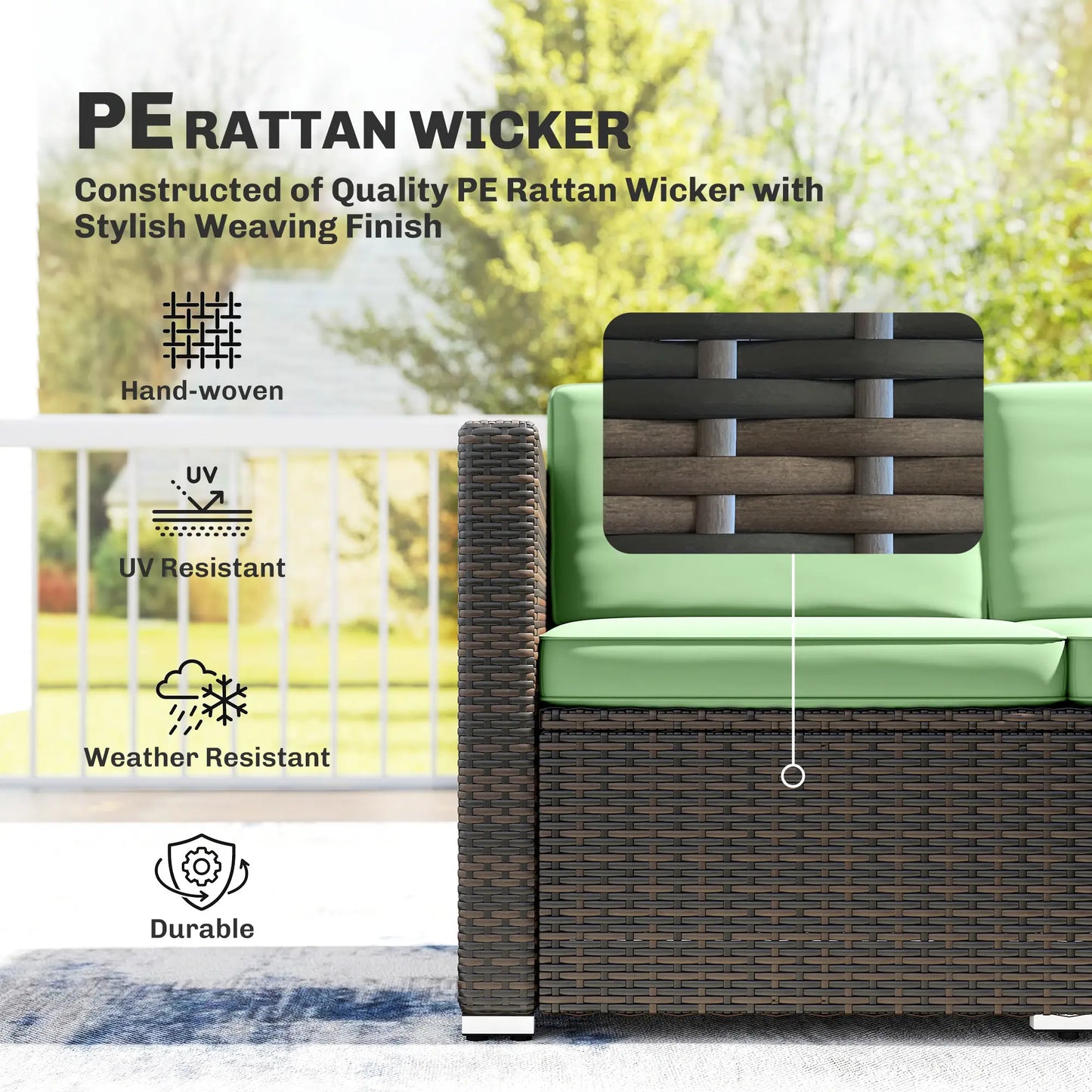 3 Piece Patio Furniture Set, PE Rattan Wicker Corner Sofa, Light Green Patio Furniture Sets at Gallery Canada