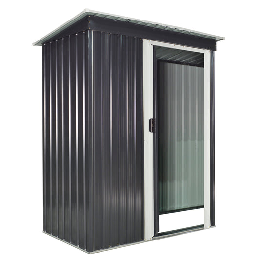 5 x 3 FT Outdoor Storage Shed with Sliding Door and Sloped Roof, Steel Frame Garden Shed Tool Equipment, Black - Gallery Canada