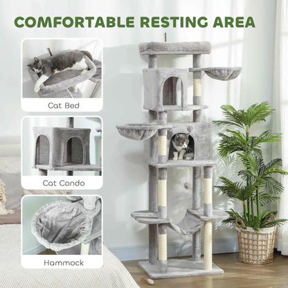 69" Cat Tree, Multi-Level Tower with 2 Condos, Plush Perch, Sisal Posts, Light Grey Cat Towers at Gallery Canada