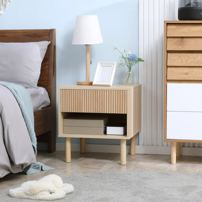 Modern Bedside Table with Drawer, Open Shelf, Natural Bedside Tables at Gallery Canada