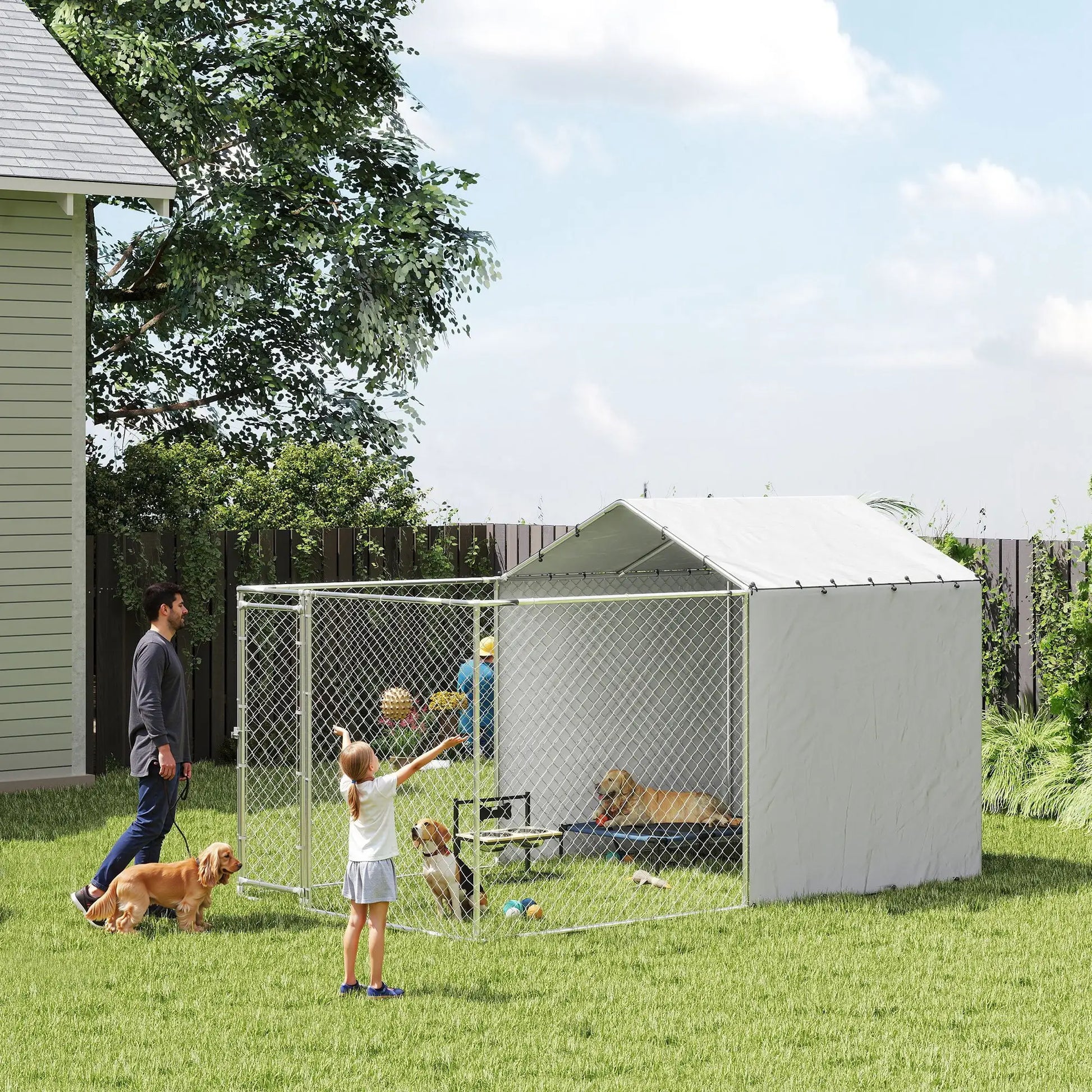 Galvanized Steel Dog Kennel, Waterproof UV-Resistant Cover, 13.1' x 7.5' x 7.5' Houses, Kennels & Pens at Gallery Canada