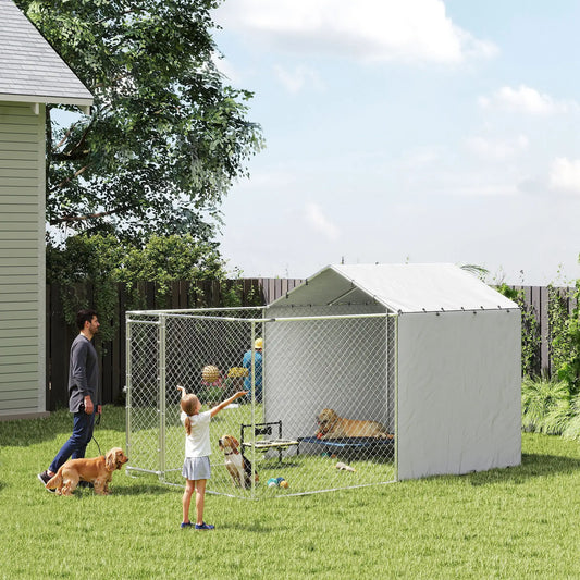 Galvanized Steel Dog Kennel, Waterproof UV-Resistant Cover, 13.1' x 7.5' x 7.5' Houses, Kennels & Pens Silver at Gallery Canada