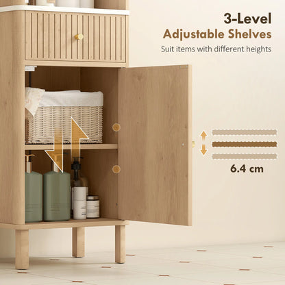 66 in Tall Bathroom Cabinet With Drawer, Oak