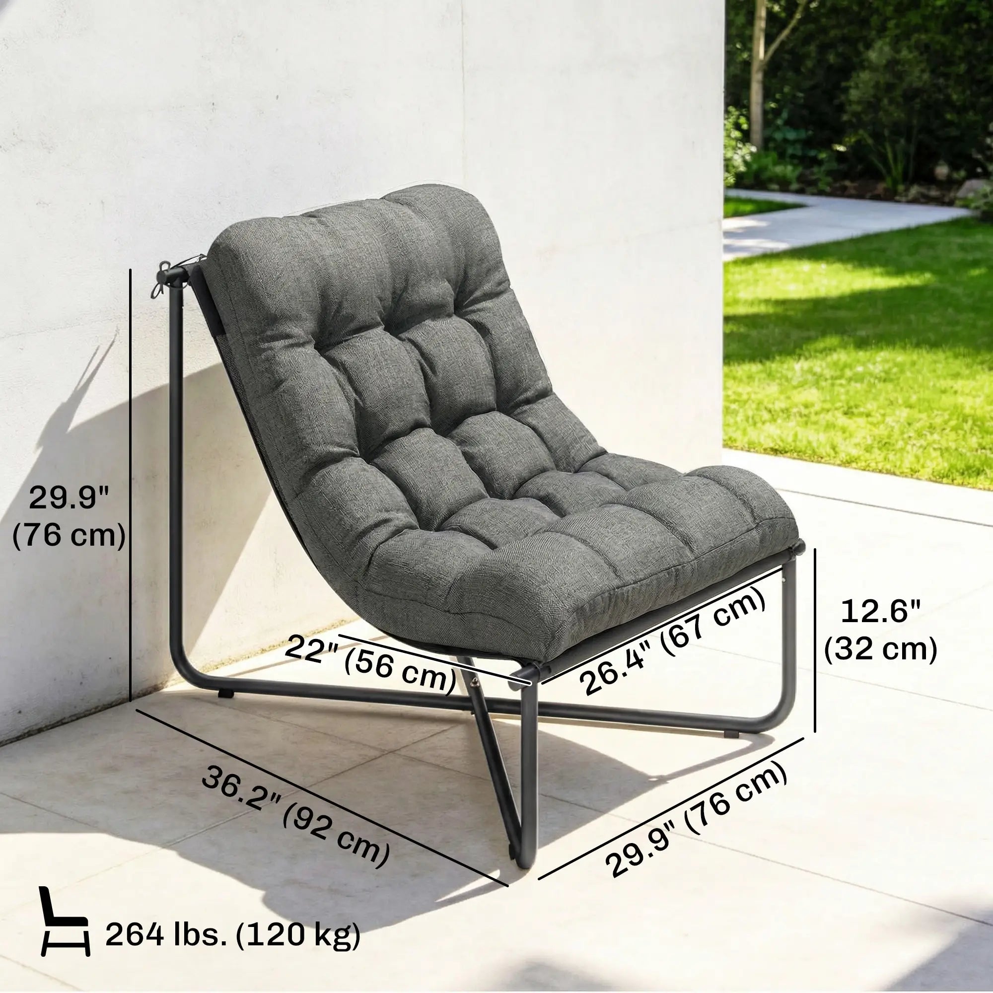 Outdoor Patio Chair, Comfy Sling Lounge With Cushion, Steel Frame, Dark Grey Patio Chairs at Gallery Canada
