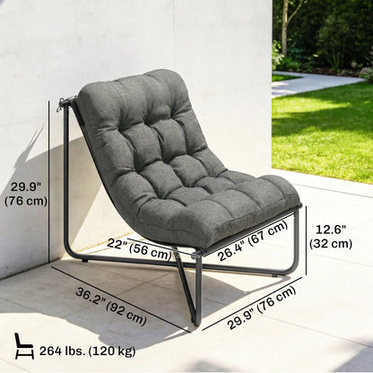 Outdoor Patio Chair, Comfy Sling Lounge With Cushion, Steel Frame, Dark Grey Patio Chairs at Gallery Canada