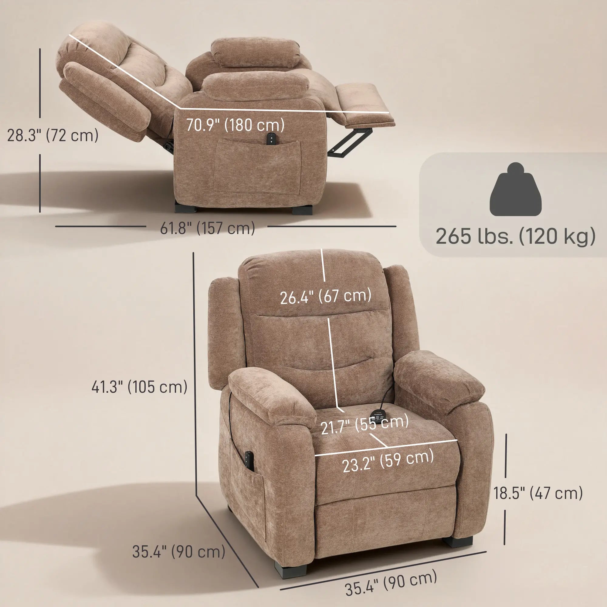 Massage Recliner Chair, Power Recliner, Remote, 2 Memory Positions, Brown Single Sofas at Gallery Canada
