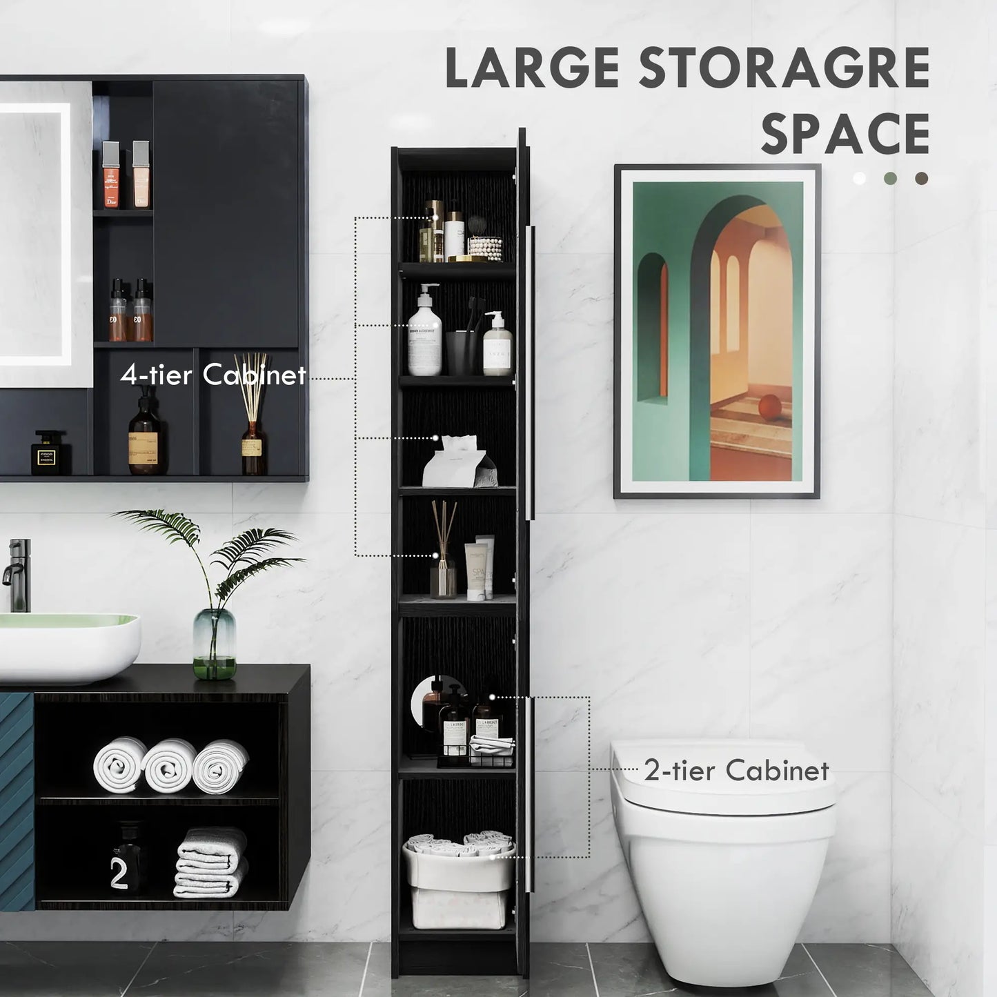 Tall Bathroom Storage Cabinet, Adjustable Shelves, Wood Grain, Black Bathroom Cabinets at Gallery Canada
